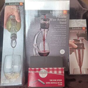 Kuraidori wine aerator, stand, chiller stick and bonus corkscrew